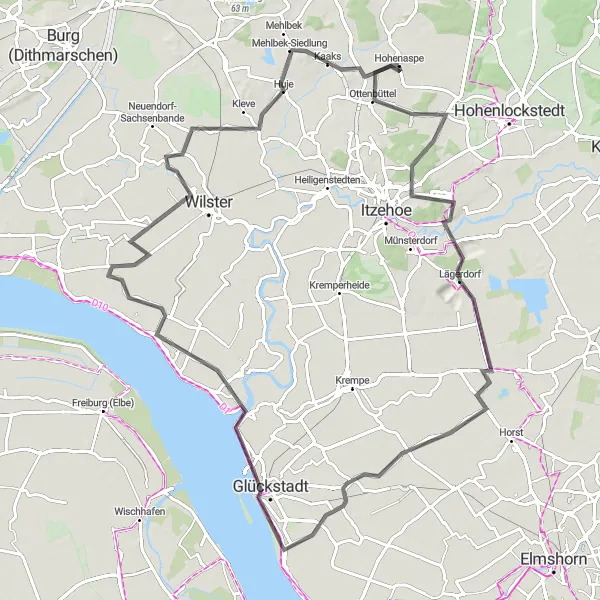 Map miniature of "Glückstadt Loop" cycling inspiration in Schleswig-Holstein, Germany. Generated by Tarmacs.app cycling route planner