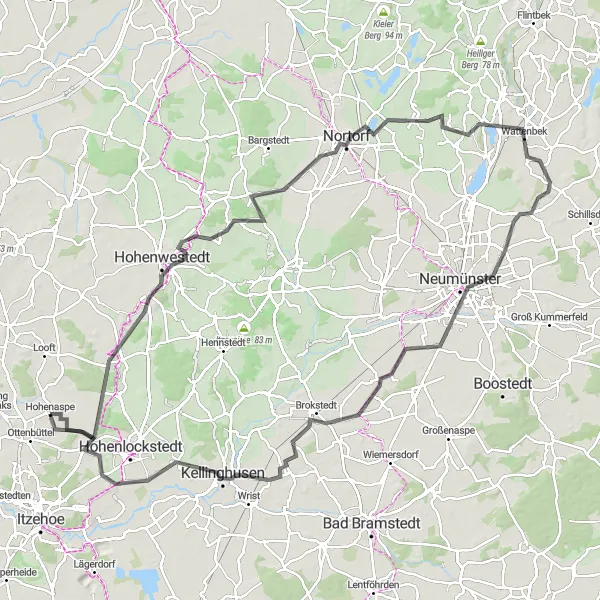 Map miniature of "Hohenaspe Countryside Road Cycling Route" cycling inspiration in Schleswig-Holstein, Germany. Generated by Tarmacs.app cycling route planner