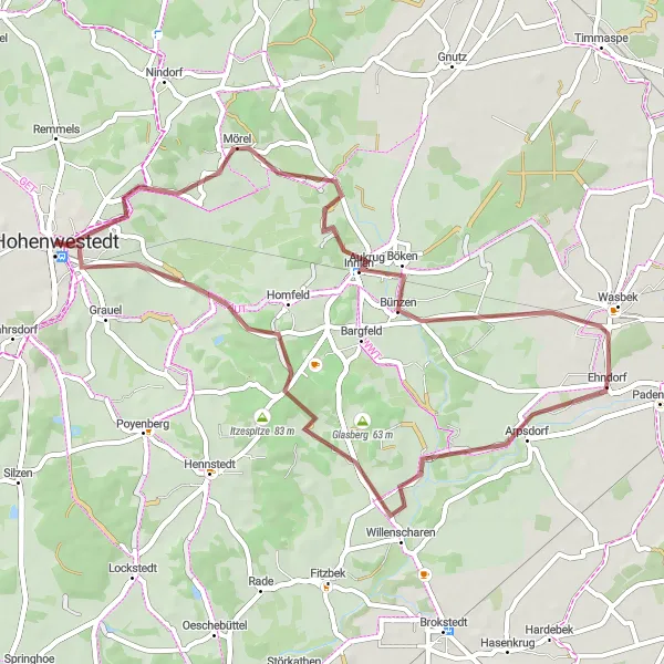 Map miniature of "Scenic Aukrug Gravel Journey" cycling inspiration in Schleswig-Holstein, Germany. Generated by Tarmacs.app cycling route planner