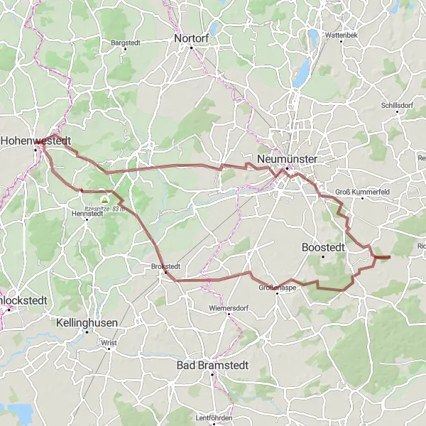 Map miniature of "The Hohenwestedt Adventure" cycling inspiration in Schleswig-Holstein, Germany. Generated by Tarmacs.app cycling route planner