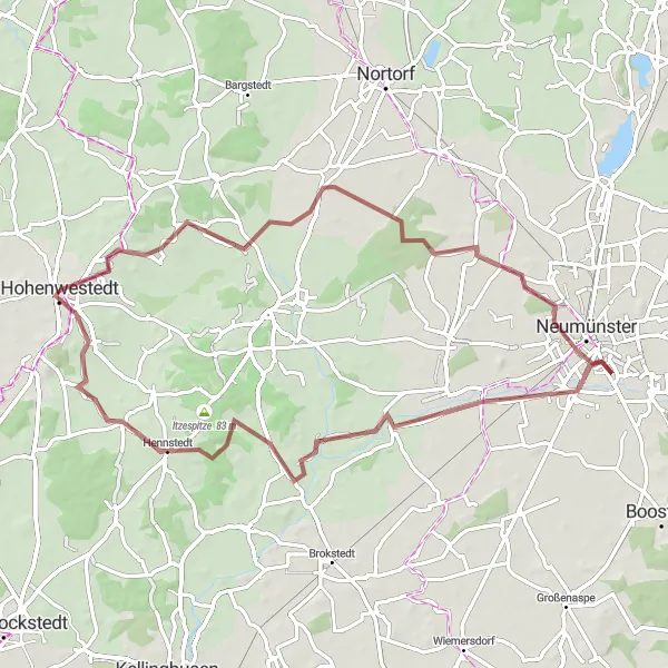 Map miniature of "Around Hohenwestedt Gravel Loop" cycling inspiration in Schleswig-Holstein, Germany. Generated by Tarmacs.app cycling route planner