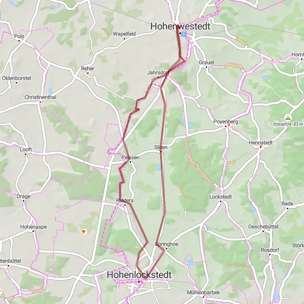 Karten-Miniaturansicht der Radinspiration "Gravel Tour nach Hohenwestedt und zurück" in Schleswig-Holstein, Germany. Erstellt vom Tarmacs.app-Routenplaner für Radtouren