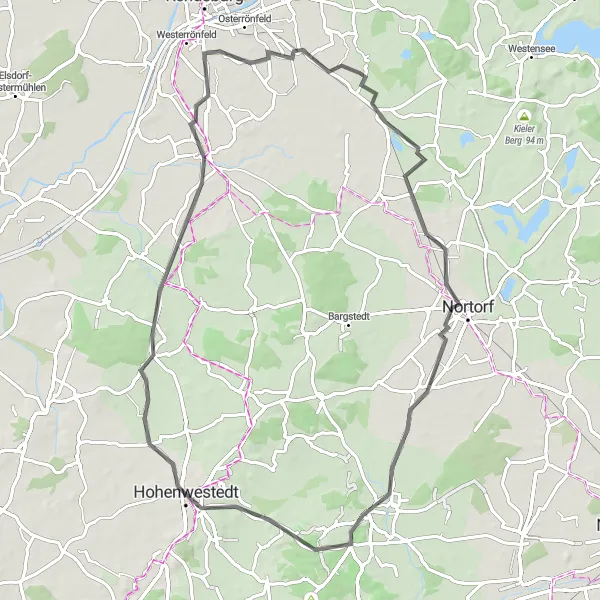 Karten-Miniaturansicht der Radinspiration "Rundtour durch die Landschaft um Hohenwestedt" in Schleswig-Holstein, Germany. Erstellt vom Tarmacs.app-Routenplaner für Radtouren