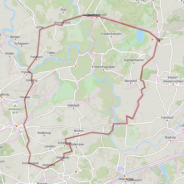 Map miniature of "Süderrade-Pahlen Gravel Route" cycling inspiration in Schleswig-Holstein, Germany. Generated by Tarmacs.app cycling route planner