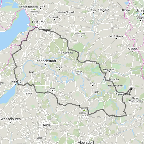 Map miniature of "Dellstedt-Süderhöft Road Route" cycling inspiration in Schleswig-Holstein, Germany. Generated by Tarmacs.app cycling route planner