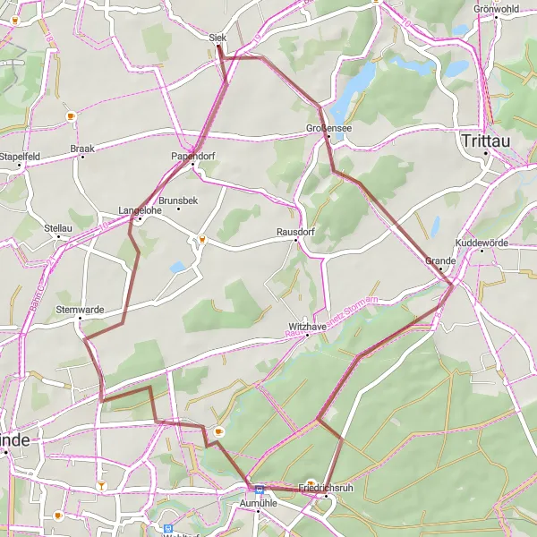 Karten-Miniaturansicht der Radinspiration "Gravel Tour um Großensee" in Schleswig-Holstein, Germany. Erstellt vom Tarmacs.app-Routenplaner für Radtouren