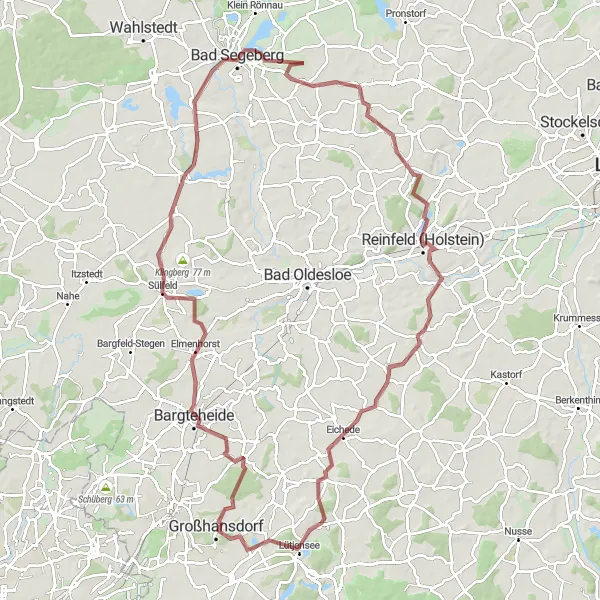 Karten-Miniaturansicht der Radinspiration "Gravel Tour um Bad Segeberg" in Schleswig-Holstein, Germany. Erstellt vom Tarmacs.app-Routenplaner für Radtouren