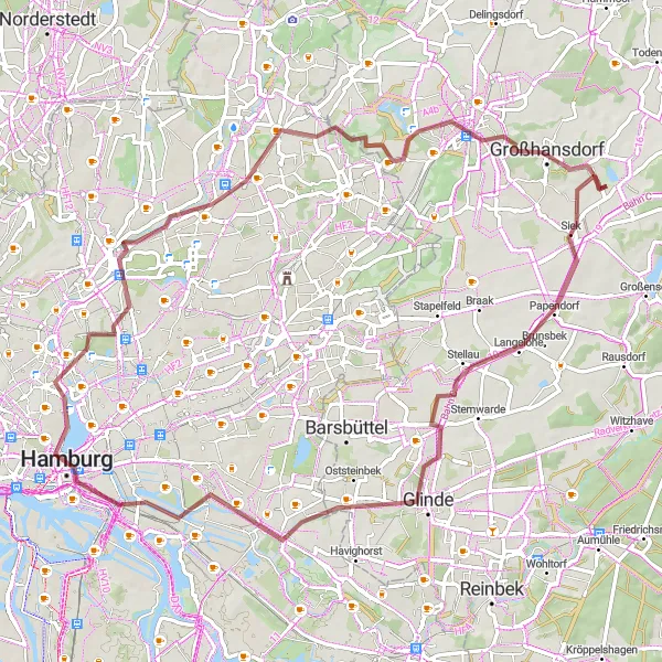 Map miniature of "Hoisdorf Gravel Adventure" cycling inspiration in Schleswig-Holstein, Germany. Generated by Tarmacs.app cycling route planner