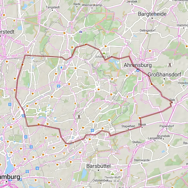 Map miniature of "Gravel Adventure through Countryside Trails" cycling inspiration in Schleswig-Holstein, Germany. Generated by Tarmacs.app cycling route planner