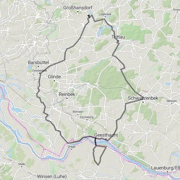 Map miniature of "Hoisdorf Road Cycling Expedition" cycling inspiration in Schleswig-Holstein, Germany. Generated by Tarmacs.app cycling route planner