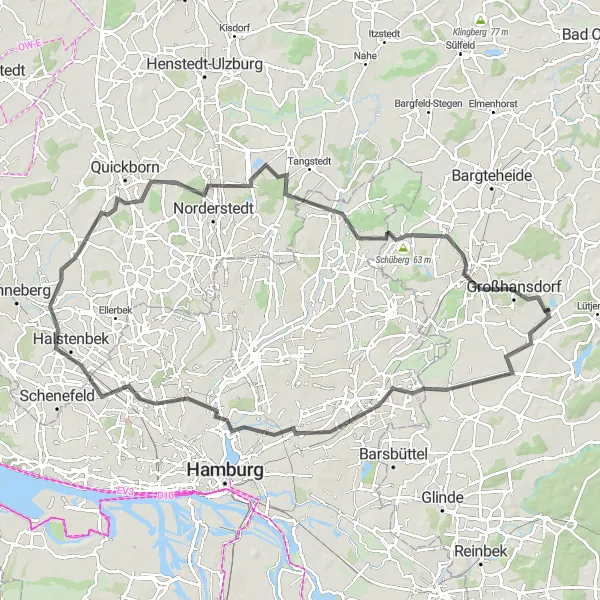 Map miniature of "Hoisdorf Road Cycling Challenge" cycling inspiration in Schleswig-Holstein, Germany. Generated by Tarmacs.app cycling route planner