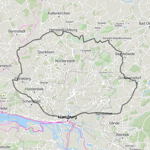 Karten-Miniaturansicht der Radinspiration "Erlebnisreiche Tour durch Hamburg und Umgebung" in Schleswig-Holstein, Germany. Erstellt vom Tarmacs.app-Routenplaner für Radtouren