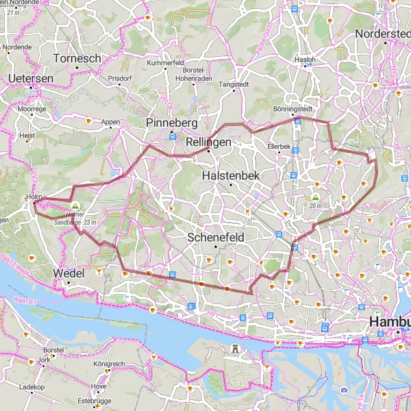 Karten-Miniaturansicht der Radinspiration "Abenteuer auf Schotterwegen" in Schleswig-Holstein, Germany. Erstellt vom Tarmacs.app-Routenplaner für Radtouren