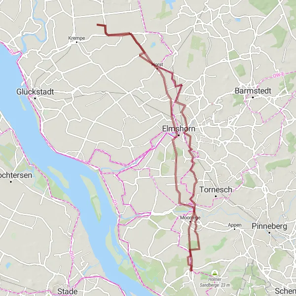 Map miniature of "Elmshorn Grevenkop Gravel Loop" cycling inspiration in Schleswig-Holstein, Germany. Generated by Tarmacs.app cycling route planner