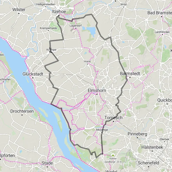 Map miniature of "Haseldorf Itzehoe Road Adventure" cycling inspiration in Schleswig-Holstein, Germany. Generated by Tarmacs.app cycling route planner