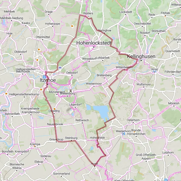 Map miniature of "Gravel Adventure - Itzehoe Circuit" cycling inspiration in Schleswig-Holstein, Germany. Generated by Tarmacs.app cycling route planner