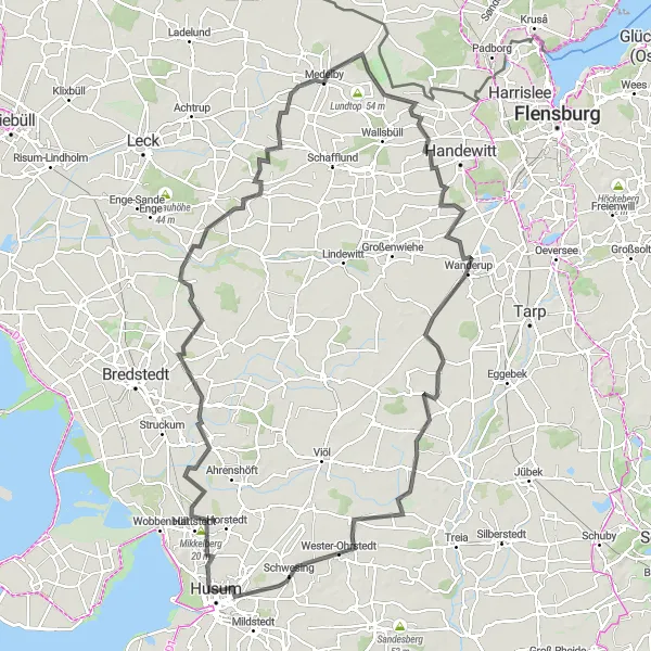Karten-Miniaturansicht der Radinspiration "Naturerlebnisse bei Husum" in Schleswig-Holstein, Germany. Erstellt vom Tarmacs.app-Routenplaner für Radtouren