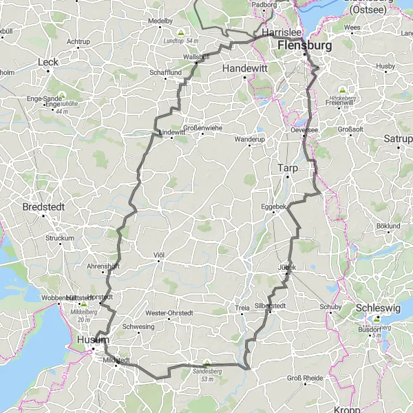 Karten-Miniaturansicht der Radinspiration "Fahrradrundtour von Husum nach Osten" in Schleswig-Holstein, Germany. Erstellt vom Tarmacs.app-Routenplaner für Radtouren