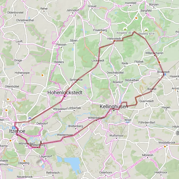 Map miniature of "Gravel Adventure around Itzehoe" cycling inspiration in Schleswig-Holstein, Germany. Generated by Tarmacs.app cycling route planner