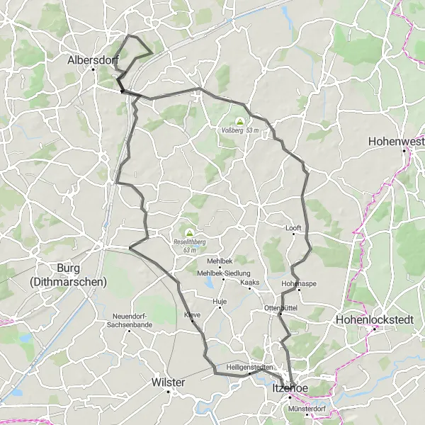 Map miniature of "The Road Tour" cycling inspiration in Schleswig-Holstein, Germany. Generated by Tarmacs.app cycling route planner