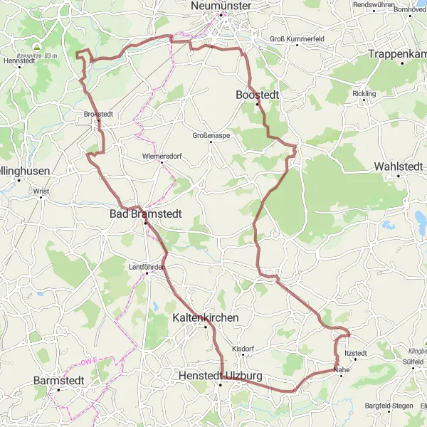 Karten-Miniaturansicht der Radinspiration "Abenteuertour von Bad Bramstedt nach Oering" in Schleswig-Holstein, Germany. Erstellt vom Tarmacs.app-Routenplaner für Radtouren