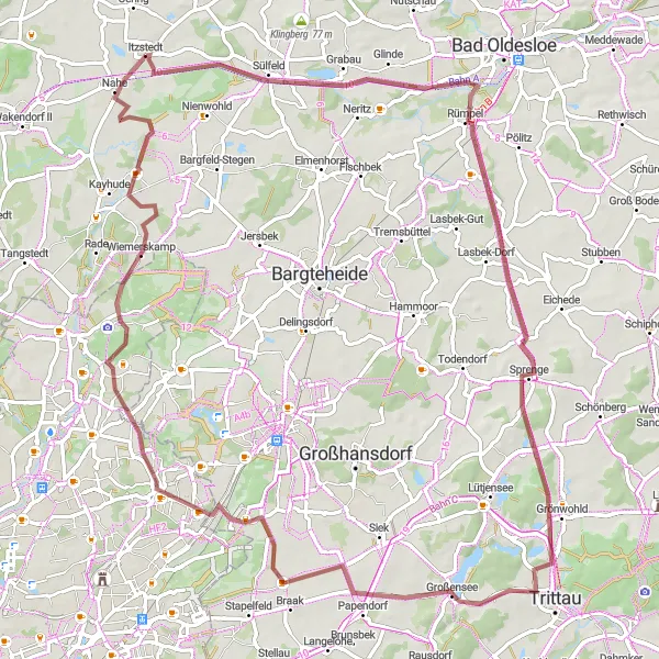 Karten-Miniaturansicht der Radinspiration "Gravel-Tour von Mollhagen nach Itzstedt" in Schleswig-Holstein, Germany. Erstellt vom Tarmacs.app-Routenplaner für Radtouren
