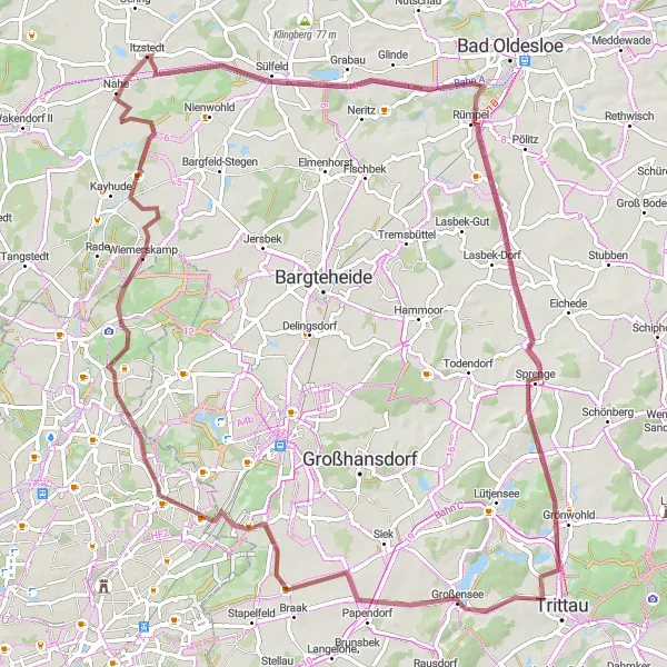 Map miniature of "Scenic Gravel Ride Near Itzstedt" cycling inspiration in Schleswig-Holstein, Germany. Generated by Tarmacs.app cycling route planner