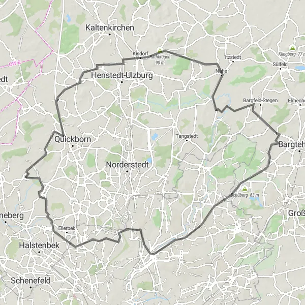 Map miniature of "Wellingsbüttel and Aussichtspunkt See Road Route" cycling inspiration in Schleswig-Holstein, Germany. Generated by Tarmacs.app cycling route planner