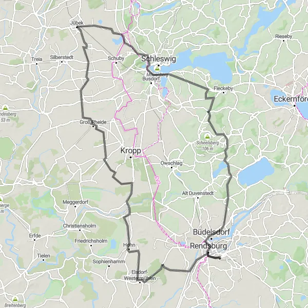 Map miniature of "The Fjord Loop" cycling inspiration in Schleswig-Holstein, Germany. Generated by Tarmacs.app cycling route planner