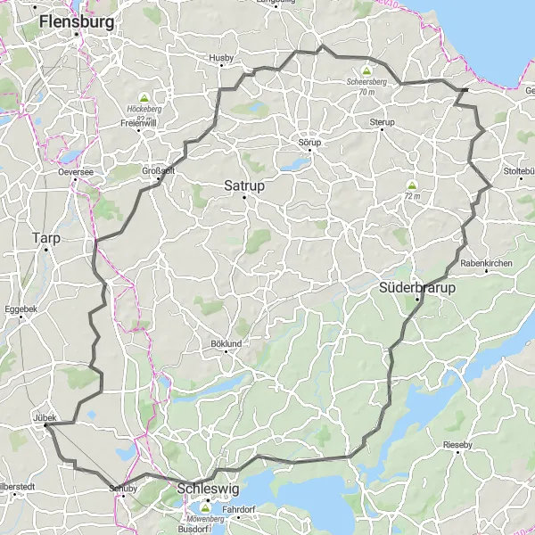 Karten-Miniaturansicht der Radinspiration "Panorama-Radtour durch die Region um Jübek" in Schleswig-Holstein, Germany. Erstellt vom Tarmacs.app-Routenplaner für Radtouren