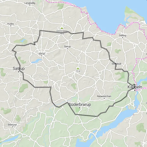 Map miniature of "Charming Road Cycling Adventure near Kappeln" cycling inspiration in Schleswig-Holstein, Germany. Generated by Tarmacs.app cycling route planner