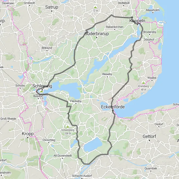 Karten-Miniaturansicht der Radinspiration "Kappeln und Umgebung" in Schleswig-Holstein, Germany. Erstellt vom Tarmacs.app-Routenplaner für Radtouren