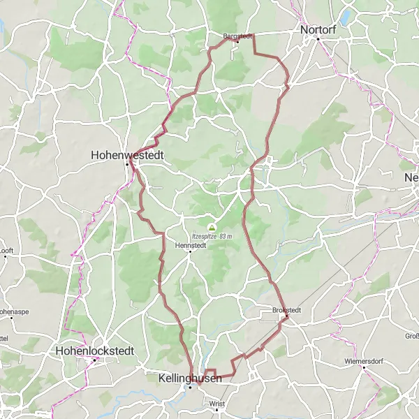 Map miniature of "Kellinghusen Gravel Adventure" cycling inspiration in Schleswig-Holstein, Germany. Generated by Tarmacs.app cycling route planner