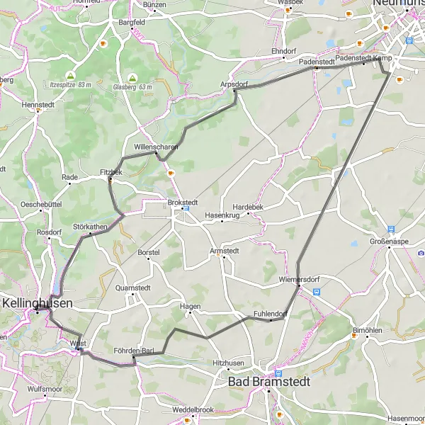 Map miniature of "Scenic Road Tour from Kellinghusen" cycling inspiration in Schleswig-Holstein, Germany. Generated by Tarmacs.app cycling route planner