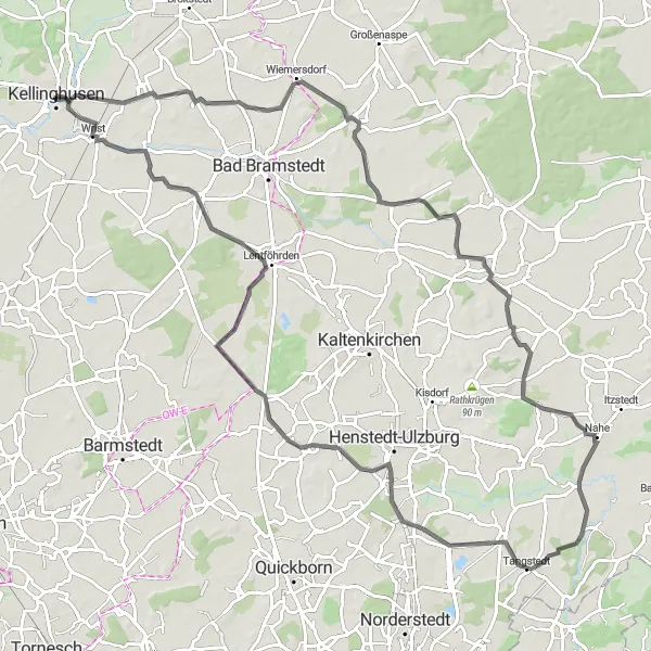 Map miniature of "Kellinghusen Loop" cycling inspiration in Schleswig-Holstein, Germany. Generated by Tarmacs.app cycling route planner