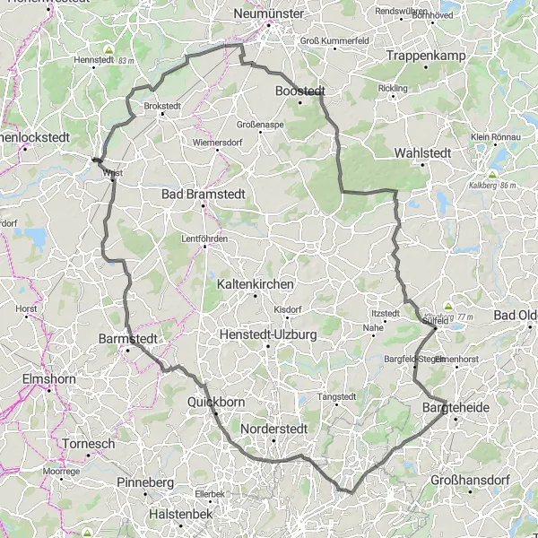 Karten-Miniaturansicht der Radinspiration "Rundfahrt um Kellinghusen" in Schleswig-Holstein, Germany. Erstellt vom Tarmacs.app-Routenplaner für Radtouren