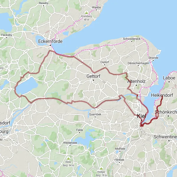 Map miniature of "Canal Rifts and Coastal Charisma" cycling inspiration in Schleswig-Holstein, Germany. Generated by Tarmacs.app cycling route planner