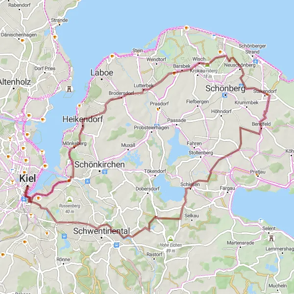 Karten-Miniaturansicht der Radinspiration "Natur pur rund um Heikendorf" in Schleswig-Holstein, Germany. Erstellt vom Tarmacs.app-Routenplaner für Radtouren