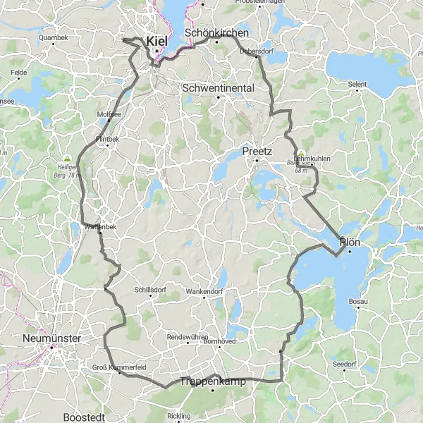Karten-Miniaturansicht der Radinspiration "Von Kiel nach Plön" in Schleswig-Holstein, Germany. Erstellt vom Tarmacs.app-Routenplaner für Radtouren