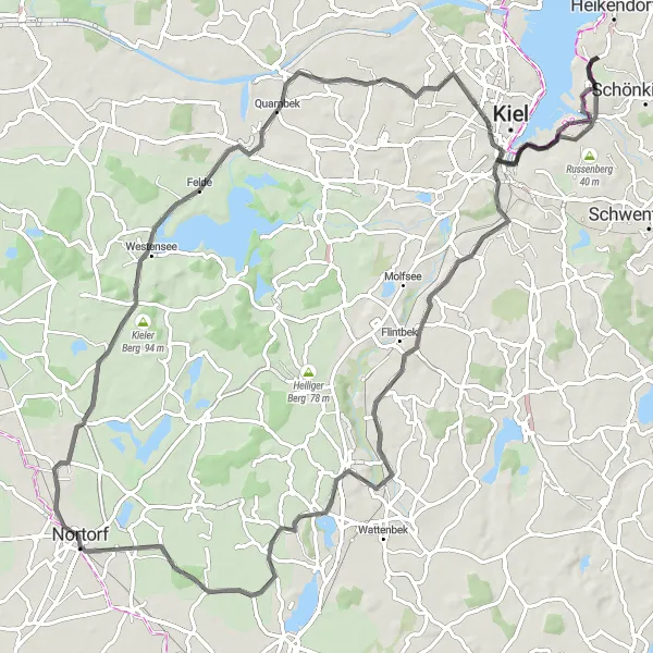 Karten-Miniaturansicht der Radinspiration "Radtour durch Flintbek und Krähenberg" in Schleswig-Holstein, Germany. Erstellt vom Tarmacs.app-Routenplaner für Radtouren