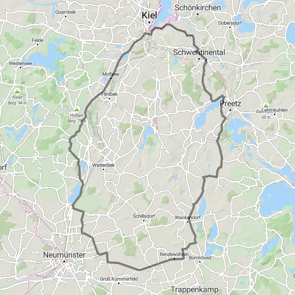 Karten-Miniaturansicht der Radinspiration "Road-Tour durch die Landschaft" in Schleswig-Holstein, Germany. Erstellt vom Tarmacs.app-Routenplaner für Radtouren