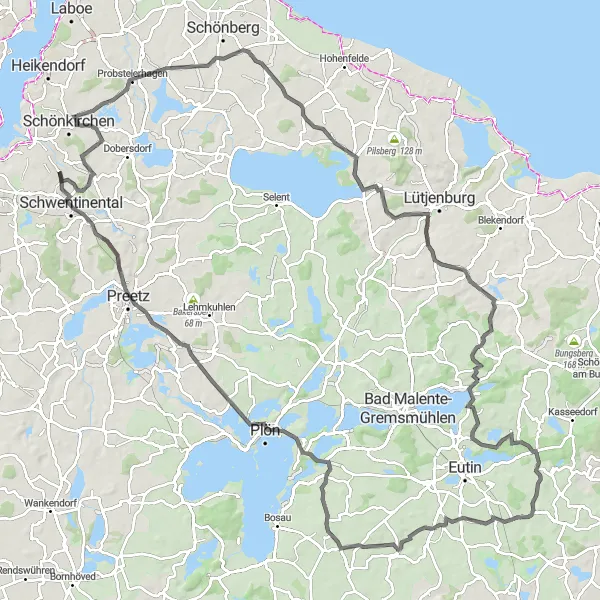 Map miniature of "Klausdorf - Distinctive Coastal Loop" cycling inspiration in Schleswig-Holstein, Germany. Generated by Tarmacs.app cycling route planner