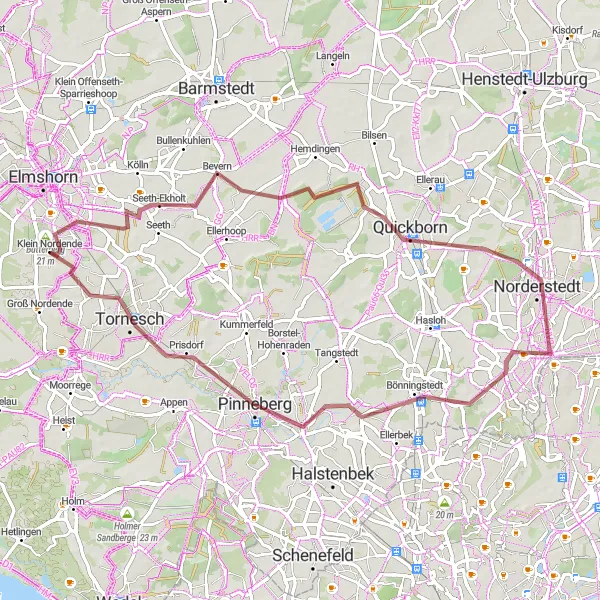 Map miniature of "Butterberg and Quickborn Gravel Adventure" cycling inspiration in Schleswig-Holstein, Germany. Generated by Tarmacs.app cycling route planner