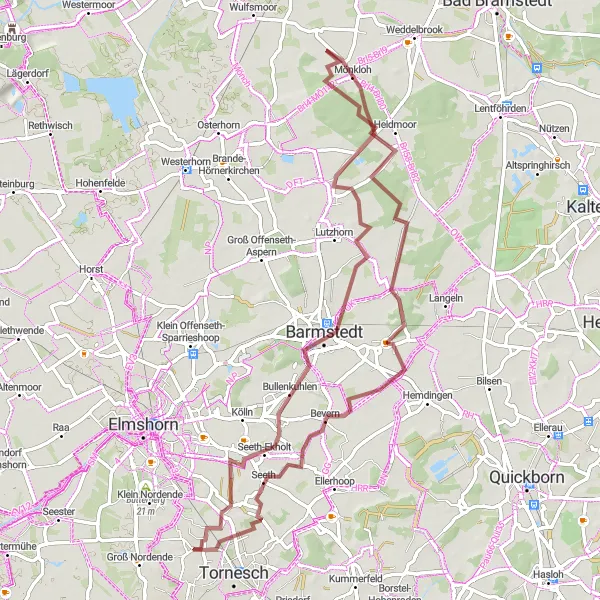 Map miniature of "Bevern and Barmstedt Gravel Loop" cycling inspiration in Schleswig-Holstein, Germany. Generated by Tarmacs.app cycling route planner