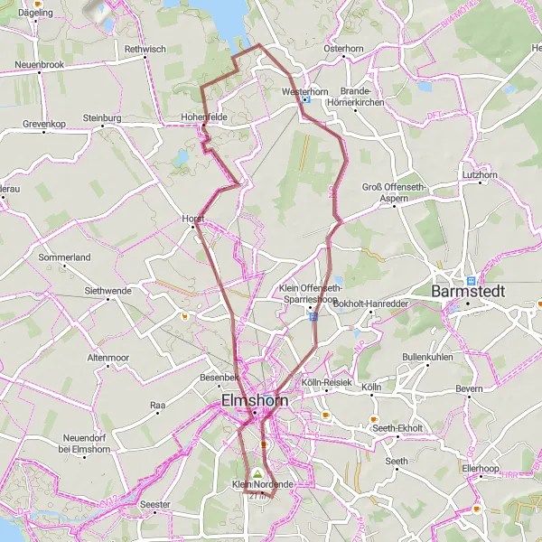 Map miniature of "Elmshorn and Hohenfelde Gravel Ride" cycling inspiration in Schleswig-Holstein, Germany. Generated by Tarmacs.app cycling route planner