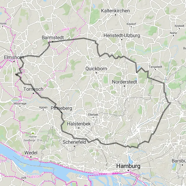 Map miniature of "Winterhude and Tornesch Scenic Ride" cycling inspiration in Schleswig-Holstein, Germany. Generated by Tarmacs.app cycling route planner