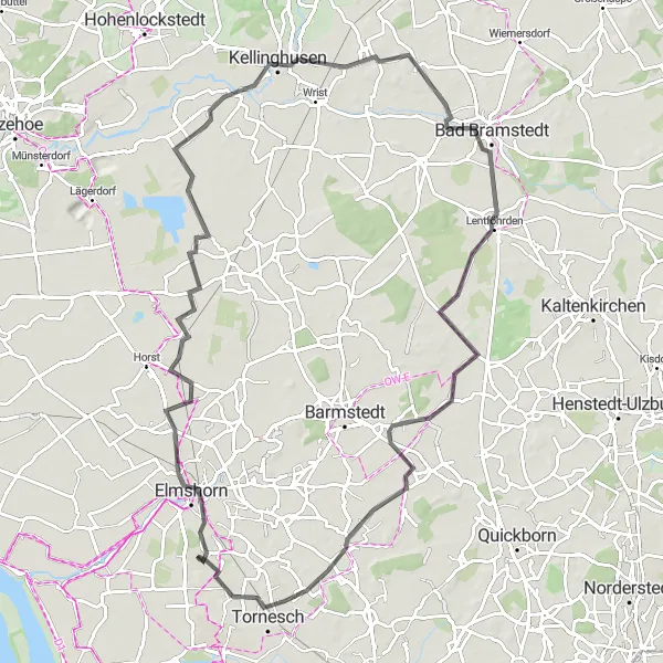 Karten-Miniaturansicht der Radinspiration "Große Rundfahrt durch Elmshorn und Lentföhrden" in Schleswig-Holstein, Germany. Erstellt vom Tarmacs.app-Routenplaner für Radtouren