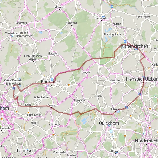 Map miniature of "Barmstedt and Bevern Loop" cycling inspiration in Schleswig-Holstein, Germany. Generated by Tarmacs.app cycling route planner