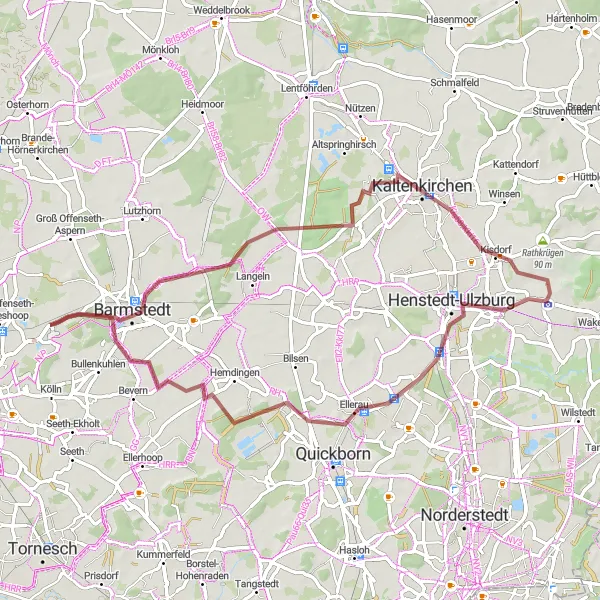 Map miniature of "Bokholt-Hanredder Gravel Adventure" cycling inspiration in Schleswig-Holstein, Germany. Generated by Tarmacs.app cycling route planner