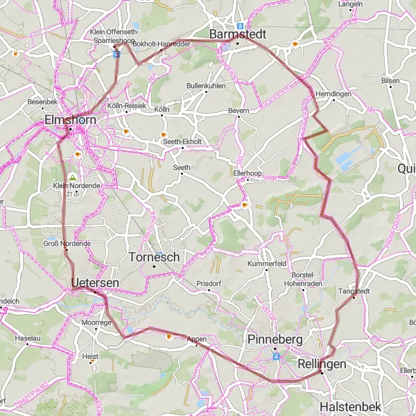 Karten-Miniaturansicht der Radinspiration "Gravelabenteuer um Elmshorn" in Schleswig-Holstein, Germany. Erstellt vom Tarmacs.app-Routenplaner für Radtouren